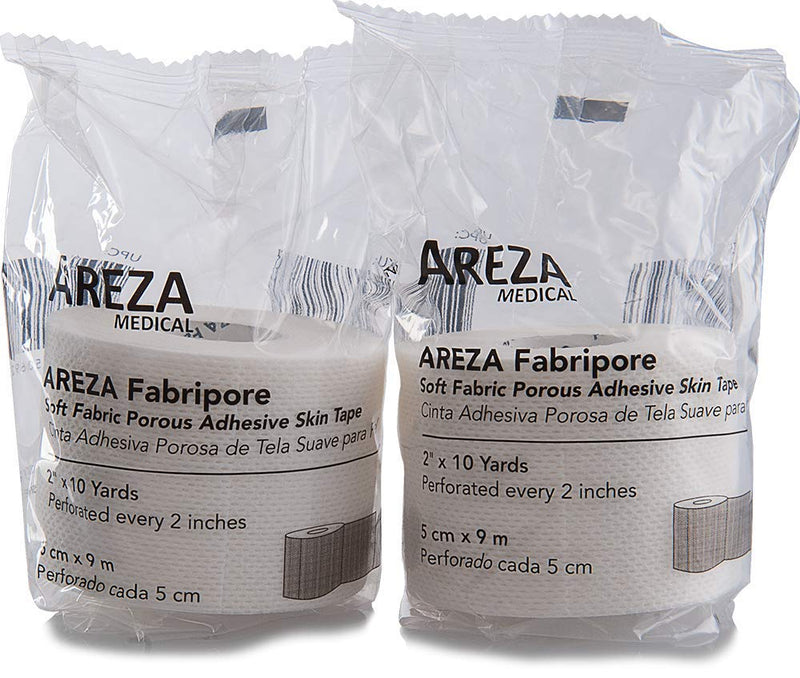 [Australia - AusPower] - Areza Medical Surgical Tape, Two Rolls, Porous Skin Soft Fabric Cloth Adhesive Tape 2" x 10 Yards 