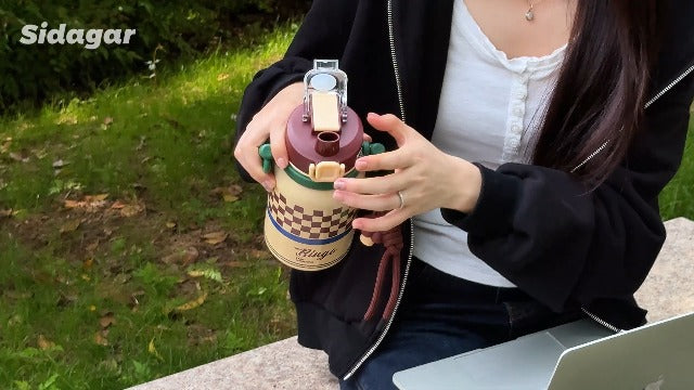 32 oz Leak proof Insulated Water Bottle with Straw & Handle Pink
