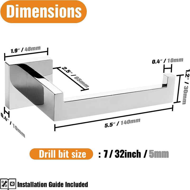 HITSLAM Chrome Toilet Paper Holder Premium 304 Stainless Steel Square Toilet Roll Holder for Bathroom Rustproof Wall-Mounted 2 Pack Chrome-2pack Standard