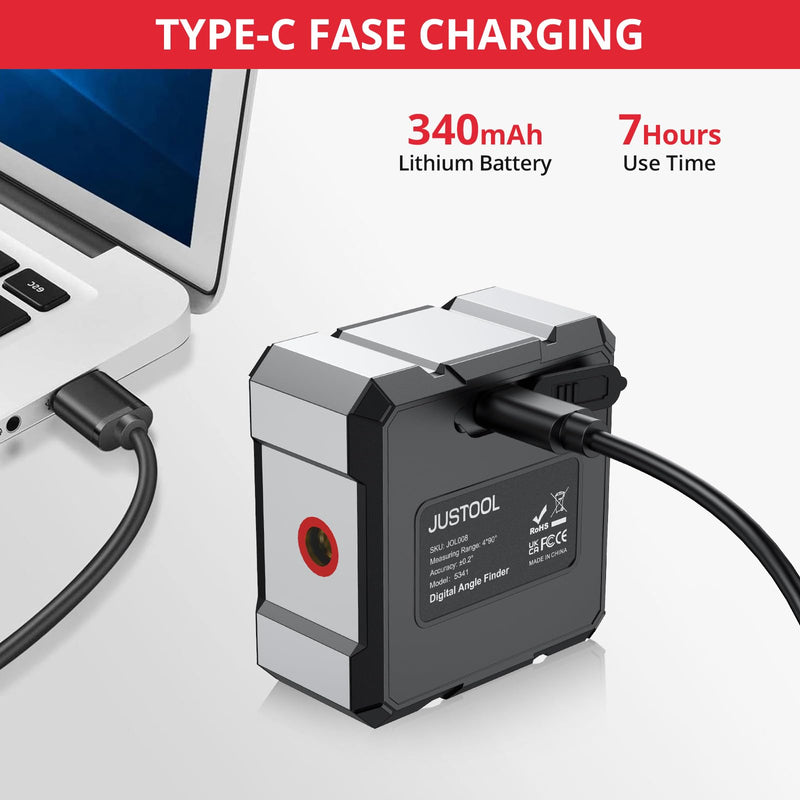 [Australia - AusPower] - JUSTOOL Digital Level Box Angle Finder Gauge with Electronic Laser 4-Side Strong Magnetic Angle Gauge Backlight Inclinometer Rechargeable Angle Measuring Device for Woodworking Renovations Red 