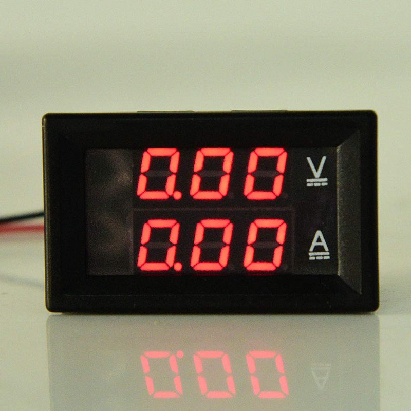 [Australia - AusPower] - Digital Voltmeter Ammeter, DC 0-100V 50A/10A Amp Voltage Current Meter Tester with 0.28" Digital Tube Blue + Red LED Display Panel with Connect Wires(Font Backlit red red 10A) 