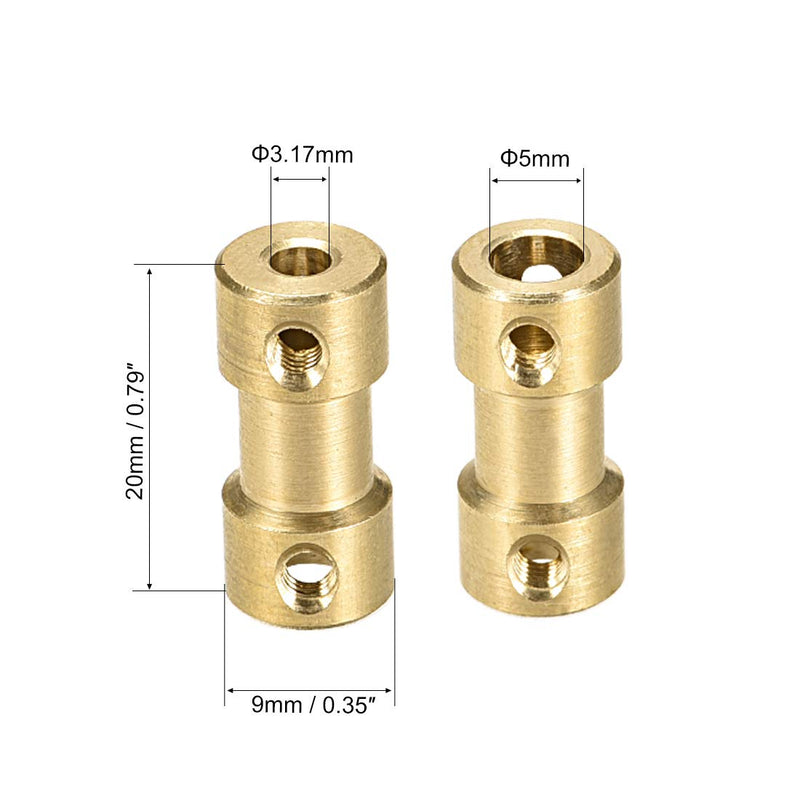 [Australia - AusPower] - uxcell 3.17mm to 5mm Bore Rigid Coupling, 20mm Length 9mm Diameter, Copper Shaft Coupler Connector, Brass Tone 2Pcs 