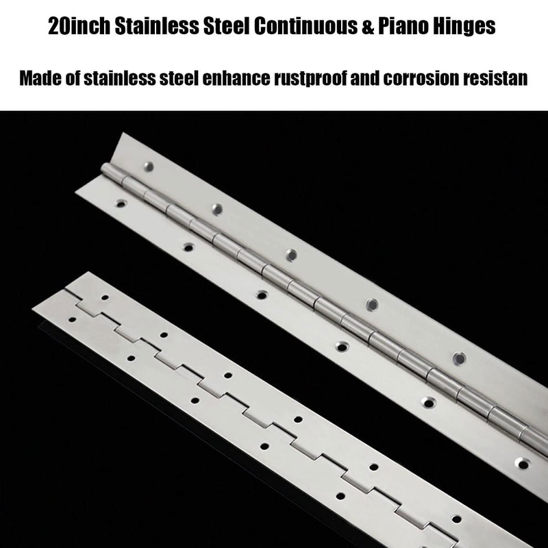 [Australia - AusPower] - 20Inch Continuous & Piano Hinges, 2PCS Heavy Duty Stainless Steel Piano Hinge, Smooth Polished Folding Continuous Hinge, 0.04inch Leaf Thickness, 1.2inch Open Width 