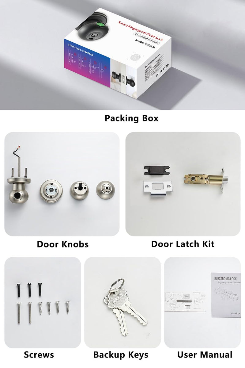 Smart Door Lock, Fingerprint Door Knob with Lock, Autolock Biometric Door Lock, Keyless Thumbprint Entry Door Lock for Bedrooms, Hotels, Apartments, Offices and Garages