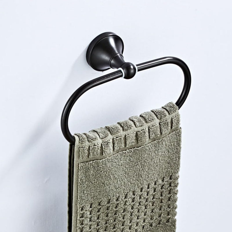 Antique Brass Oval Towel Ring 8.26'' /21cm Bathroom Towel Hanger Cabinet Towel Holder for Bathroom Kitchen Accessories Wall Mounted (Black) Black