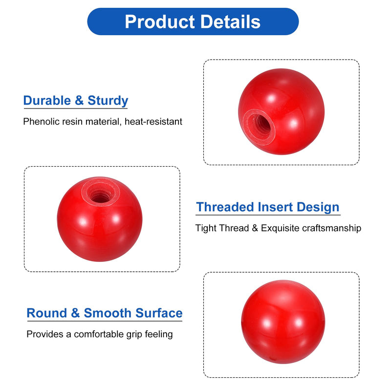 [Australia - AusPower] - uxcell 4Pcs Threaded Ball Knobs, M8 Female Thread Phenolic Thermoset Ball Knob 32mm Dia Round Operation Ball Handles for Machine Lever Handle, Red M8x32mm 