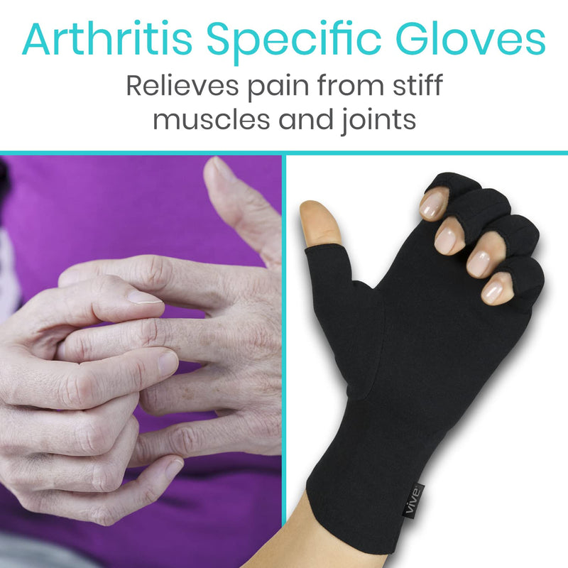 [Australia - AusPower] - Vive Rheumatoid Arthritis Gloves - Men and Women Fingerless Compression Wrap for Hand Pain and Osteoarthritis - Black Hand Wrap for Arthritic Joint Symptom Relief - Open Finger Fit Medium 