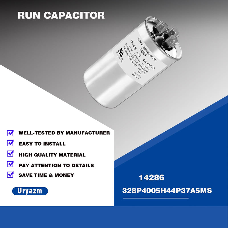 40+5 uf MFD 370/440 VAC Dual Run Round Capacitor, Universal AC Capacitor Replacement for HVAC Air Conditioner, Heat Pump, Condenser Straight Cool (14286) 14286