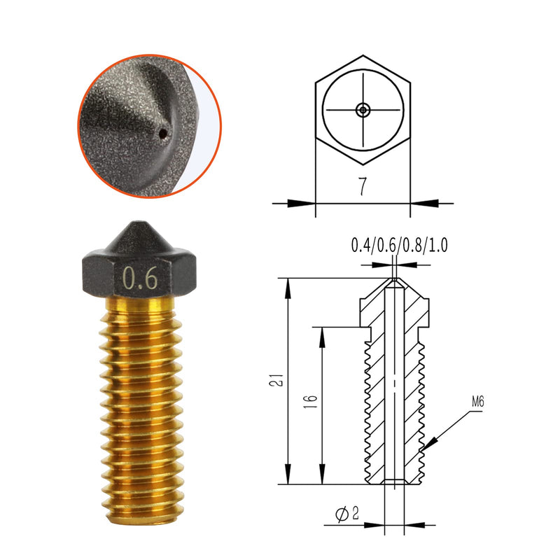 [Australia - AusPower] - 10Pcs V6 Volcano PTFE Nozzles 0.4/0.6/0.8/1.0mm M6 Thread Hotend Extruder PTFE Coating Volcano Nozzle for Artillery Genius, Sidewinder X1, X2, for Anycubic Vyper, Kobra Plus, Kobra Max Volcano PTFE Coated Nozzles 