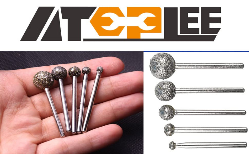 [Australia - AusPower] - ATOPLEE Diamond Coated Rotary Burrs Set Fits Rotary Tools,Diamond Burr Set for Jewelry,Glass,Stone,Ceramic,Gemstones Lapidary (Large Coarse Sand Ball,5pcs) 