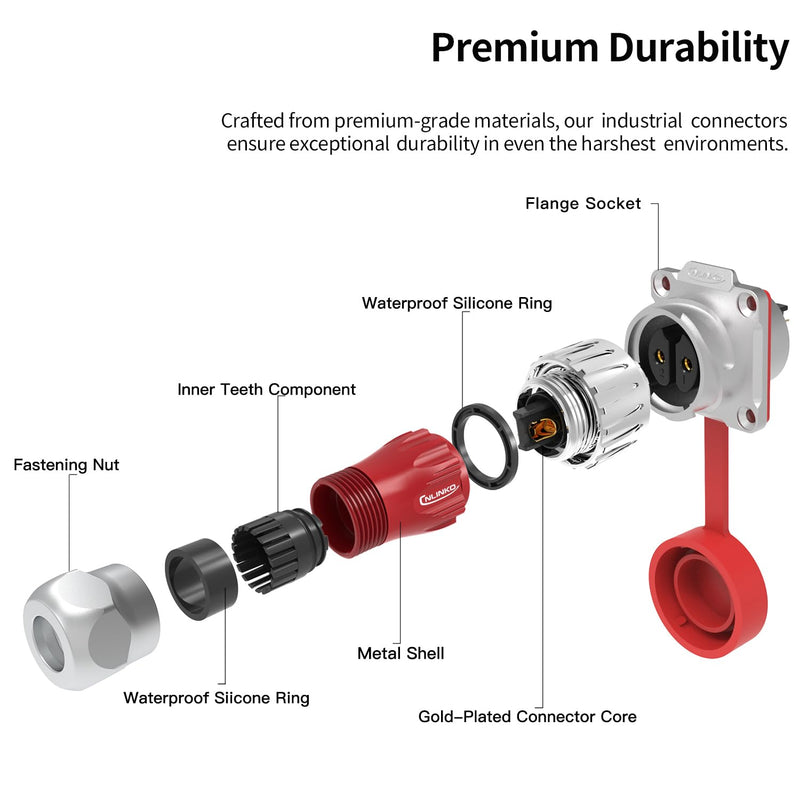 [Australia - AusPower] - CNLINKO DH-24 2 PIN Industrial Waterproof Connectors, IP68 Circular Connector, Hard Metal Anti-Interference Shell, Quick Plug Aviation Connector, M24 Panel Mount Flange Socket (2-Pin) 2-Pin 