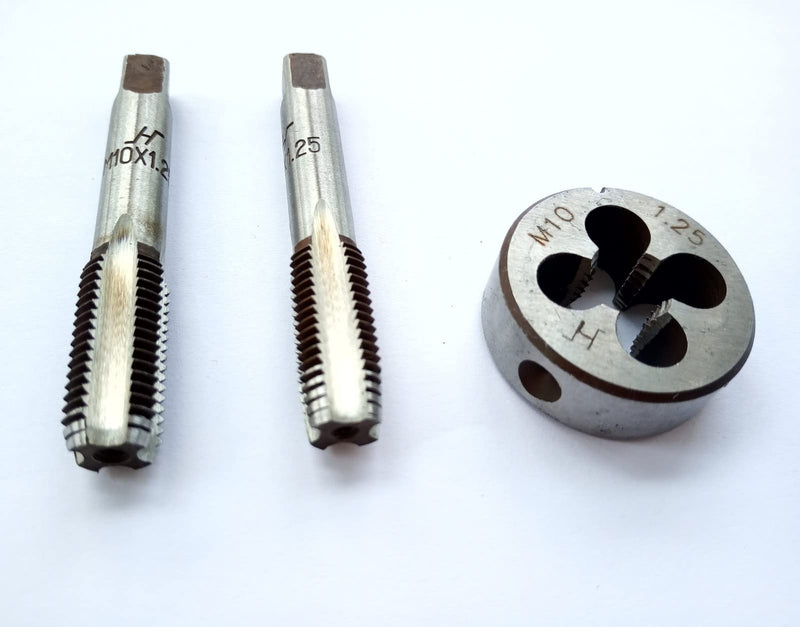 [Australia - AusPower] - M10x1.25 Metric Hand Thread Tap and Die, 1 Tapper Tap, 1 Plug Tap, 1 Round Die, Right Hand, 1.25mm Pitch (M10x1.25, Tap&Die) M10x1.25 