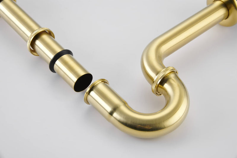 Sink Stopper U Trap Set, Brass Construction U-Shape 1-1/4 inch Slip Inlet Drain, Sink Drain Stopper Set NO Overflow, US/CA Standard, Pls Measure ur Sink Hole Size Before Order, Brushed Gold U-Stopper NO Overflow 03-gold