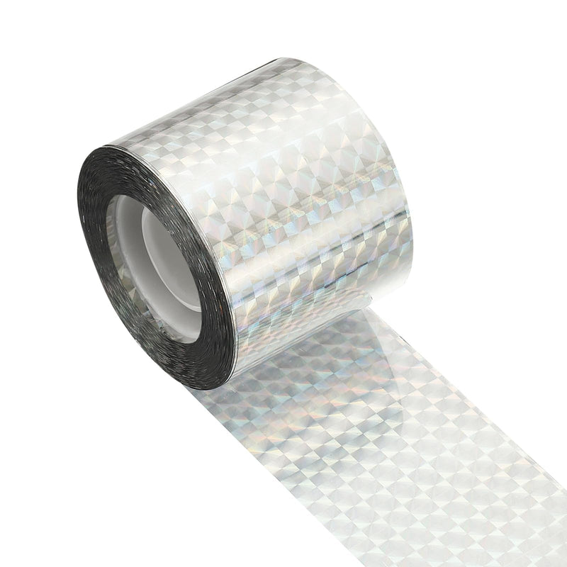 MECCANIXITY 262ft Long 2" Wide Silver Dual Side Reflective Holographic Flash Bird Scare Tape Ribbon to Keep Birds Away, Hang Tie on Garden Farm Orchards Balcony Patio Yard Fence, Checkered 262.4ft x 2in