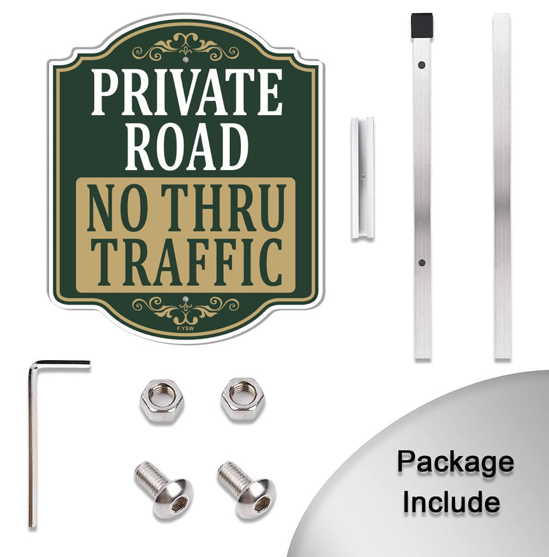 Private Road No Thru Traffic Sign 12" x 18" With 35" Long Metal Stakes No Through Road Private Drive Sign Private Driveway No Trespassing Sign Private Property Sign Stand Aluminum Outdoor Use Sign