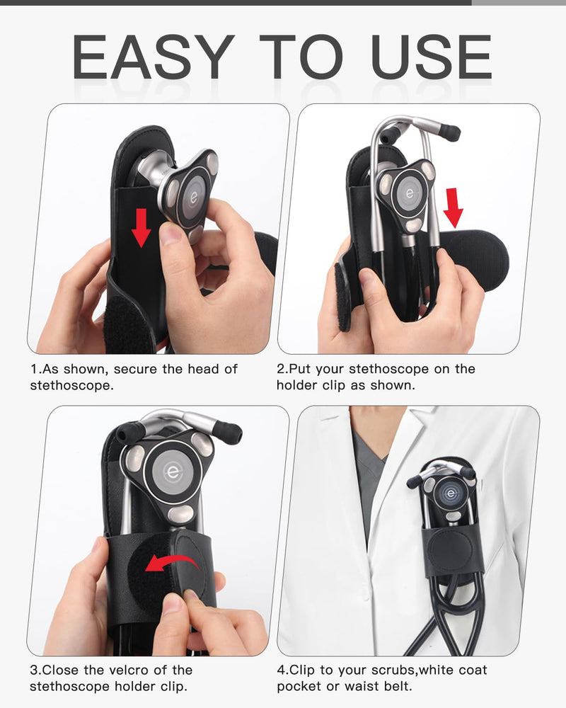 [Australia - AusPower] - Stethoscope Holder Clip for EKO CORE 500™ – Lightweight PU Leather Hip Holder Clip for Physicians, Nurses, EMTs, and Medical Students 