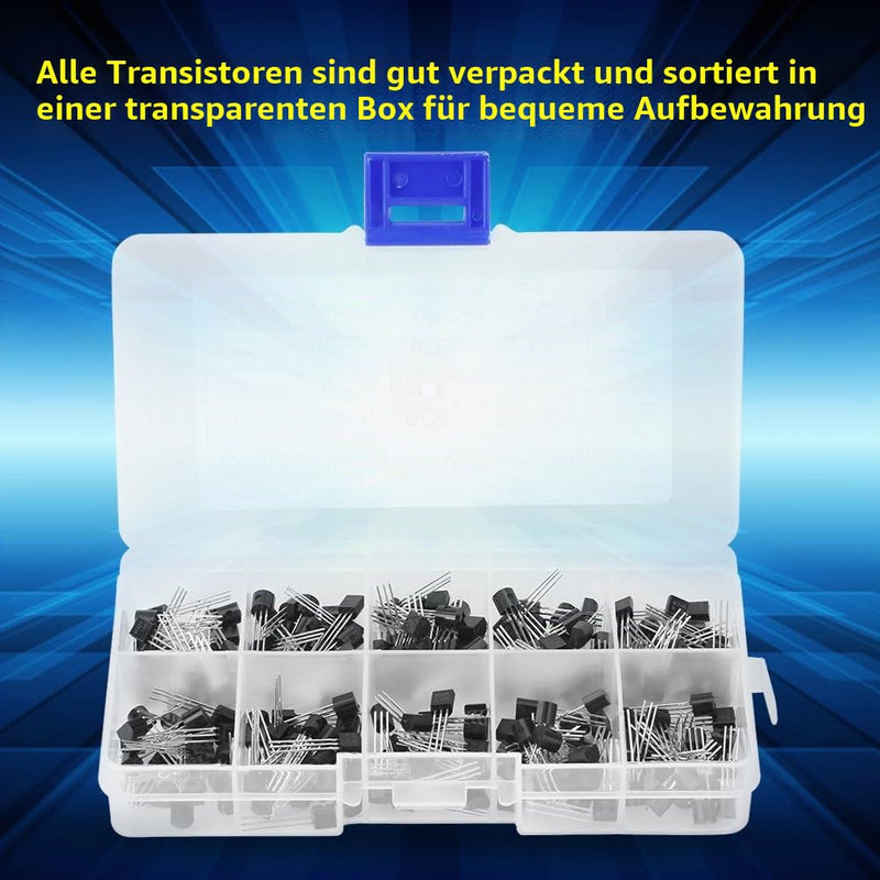 200 Pieces BC Transistors To-92 Silicon Npn Pnp Power Transistor Assortment Kit Set 10 Values (Bc327 Bc337 Bc517 Bc547 Bc548 Bc549 Bc550 Bc556 Bc557 58) With plastic plastic Storage Box