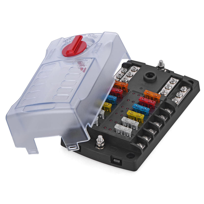 [Australia - AusPower] - 12 Volt Fuse Block, Waterproof Boat Fuse Panel with LED Warning Indicator Damp-Proof Cover, 12 Circuits with Negative Bus Fuse Box for Car Marine RV Truck Block DC 12-24V 