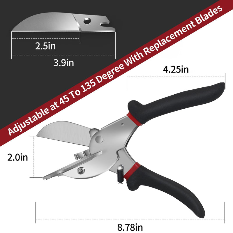 [Australia - AusPower] - Multi Angle Miter Shears Miter Scissors For Soft Wood Plastic PVC Moulding Shoe Molding Angular Trim Cutter Tool, Adjustable at 45 To 135 Degree With Replacement Blades 