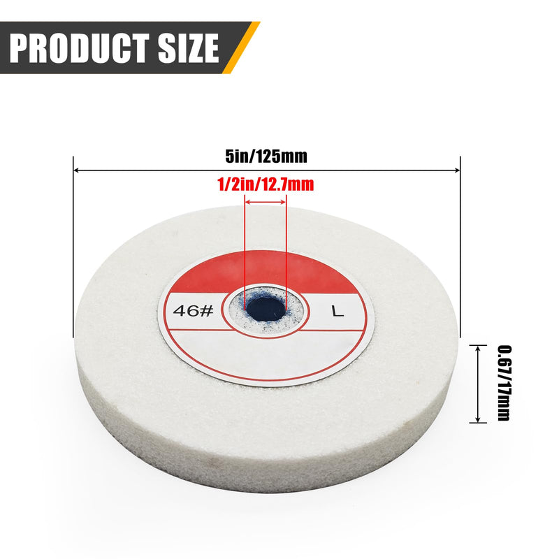 [Australia - AusPower] - 1 Piece Benchtop Grinding Wheel, 5 Inches, Suitable for Grinding Alloy Steel, Hardened Steel, High Carbon Steel and Other Metals. 46 Grit, 1/2" Mandrel Hole, 0.67" Thickness (White Corundum) 46 grit.white 