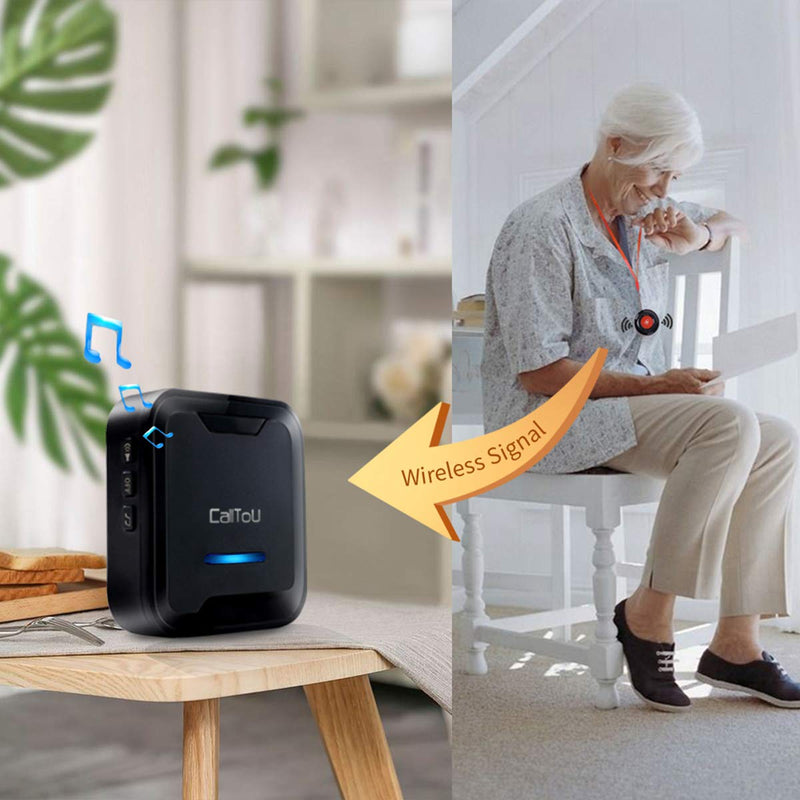 [Australia - AusPower] - CallToU Wireless Caregiver Pager Call Button Nurse Calling Alert System Call Bell Elderly Patient Disabled with 2 Transmitters 1 Plug-in Receiver 1 Battery Portable Receiver 2 Call Buttons & 2 Receivers 