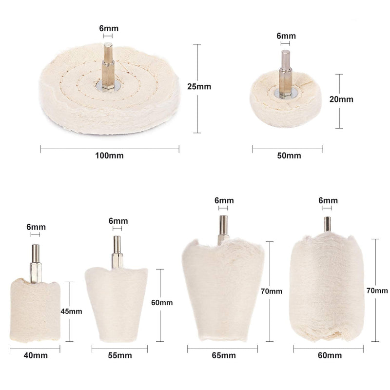 [Australia - AusPower] - 11 Pcs Buffing Wheel Set for Drill, Polishing Tool Kit, 1/4” Hex Shaft Cotton Grinding Head for Rotary Tools 11 