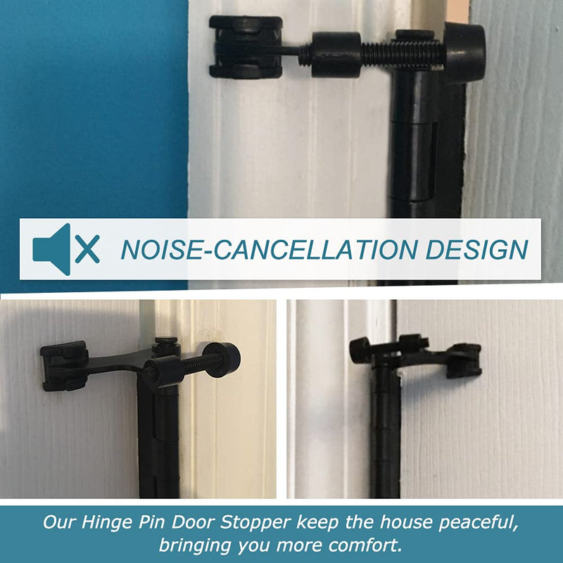 [Australia - AusPower] - 4 Pack Hinge Pin Black Door Stopper, Adjustable Heavy Duty Hinge Pin Door Stop with Black Rubber Bumper Tips 4 Matte Black 
