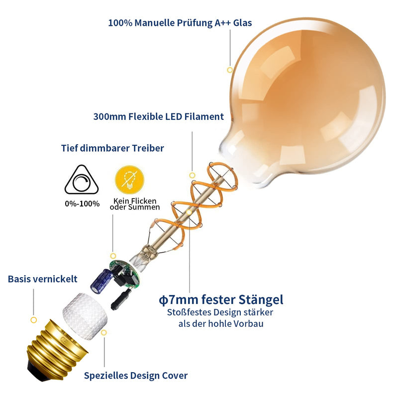 [Australia - AusPower] - NUODIFAN Edison Vintage Light Bulb E27, LED Retro Light Bulb Dimmable 4 W LED Lamp Warm White 2700 K LED Light Bulb E27 Ideal for Nostalgic and Retro Lighting in the Home, Café, Bar 2 Stück 