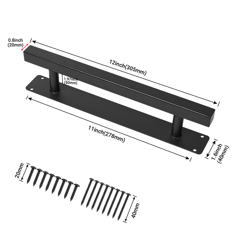 12'' Iron Classic Square Pipe Sliding Door Handles Black Pack of 2 - Outdoor Metal Gate Handles for Garage, Fence, Sheds, Farmhouse, Barn Door, Furniture Closet Drawer Door Pulls