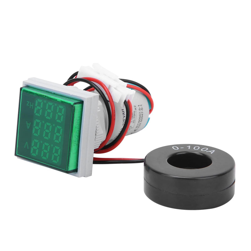 Digital Ammeter Voltmeter, AC Voltage Current Frequency Meter with 3-Digit Display, 3-in-1 Multifunctional Tester for Machine Tools, Ships, Pressure Measurement (Green) | 3-Digit LED Display, 20-75Hz, ±2%, for Machine Tools/Boats, 3-in-1 Green