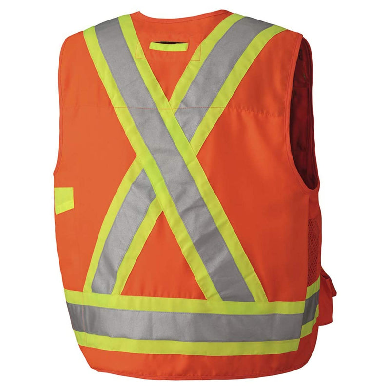 Pioneer High Visibility Woven Surveyor Safety Vest with Mesh Vents, Reflective Tape, 19 Pockets, Orange, Unisex, 4XL, V1010150U-4XL 4X-Large