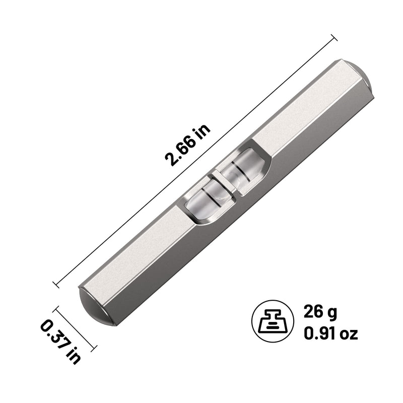 [Australia - AusPower] - 135A Pocket Level with Main Vial - Ideal for Machine Shop and Tool Room Use - 2-1/2"(63mm) Length, 24-30 Minutes Accuracy,Satin Nickel-Plated Finish, Hexagon Stock with Convex Ends 
