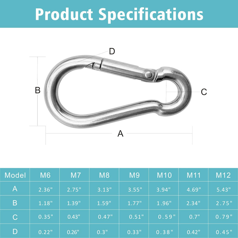 [Australia - AusPower] - 304 Stainless Steel Carabiners 2 inch, 3 inch, 4 inch, 5 Inch.Heavy Duty Carabiner Clips. Stainless Steel Spring Snaps Hooks for Camping ? Travelling. 3.1 inch 