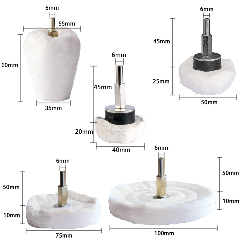 [Australia - AusPower] - Polishing Pad Buffing Wheel Kit White Flannelette 12 Pack, Buffing Wheel for Drill for Metal Aluminum Stainless Steel Chrome Wood Plastic Ceramic Glass Woods Fabric Cotton Machine Jewelry etc 12 PCS 