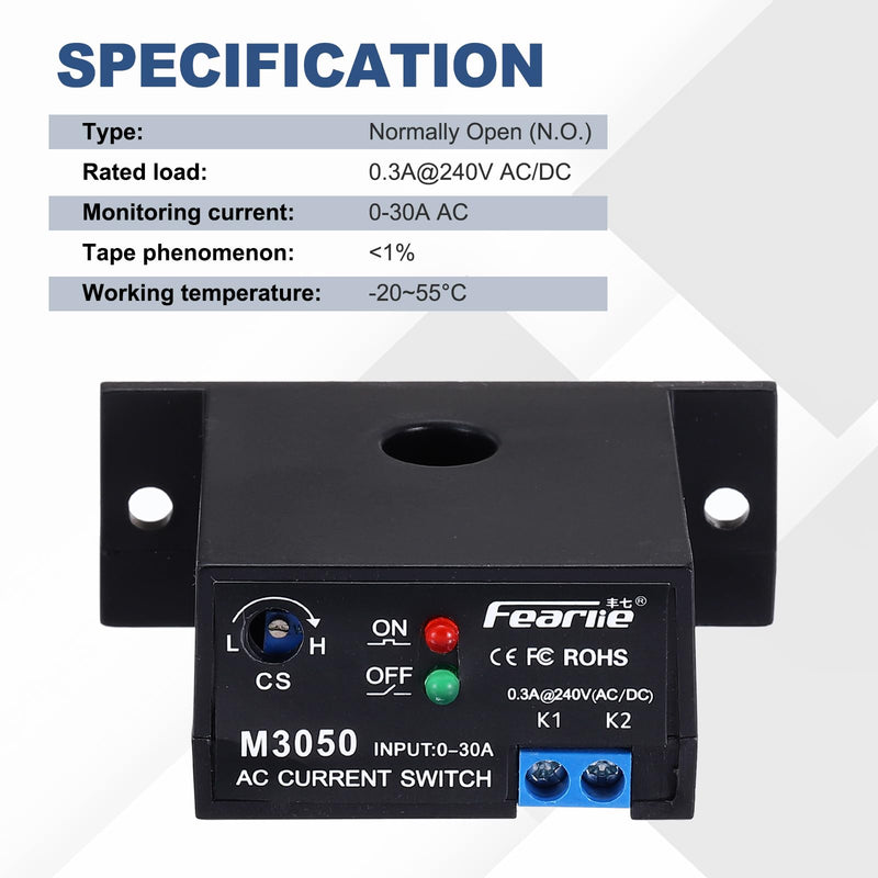 MECCANIXITY 2pcs Miniature Current Switch 0-30A Normally Open AC Current Sensing Switch Sensor Monitoring Relay, M3050 2