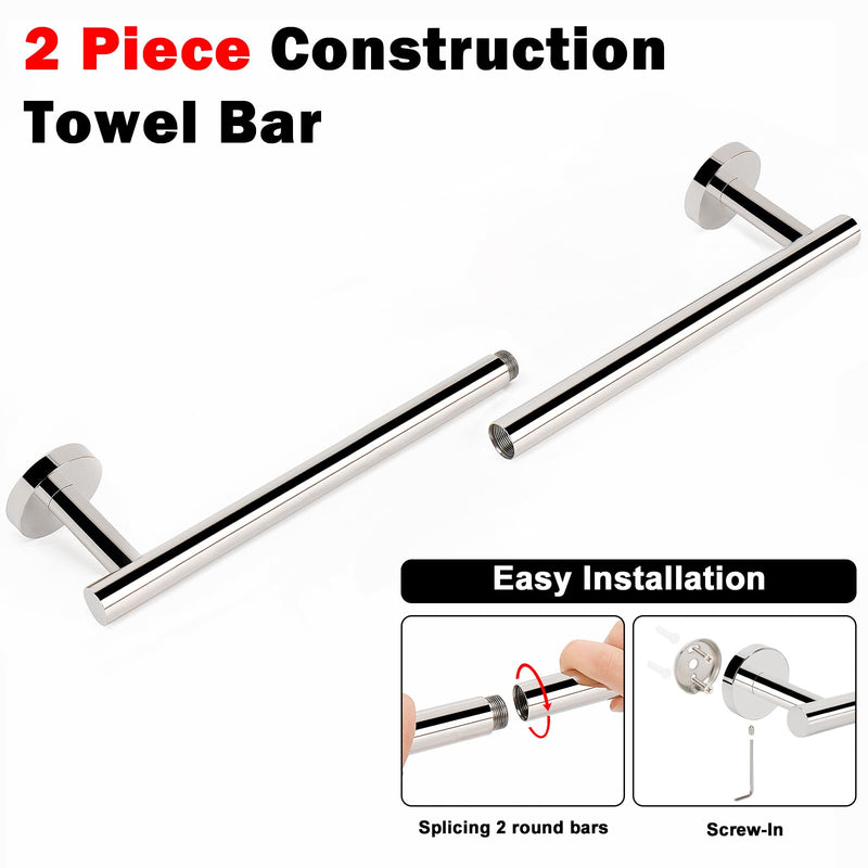 NearMoon Bath Towel Bar, Thicken Stainless Steel Shower Towel Rack Holder Wall Mounted for Bathroom, 26-lnch Overall Length-24-lnch Usable Hanging Space (1 Pack, Chrome Finish) 26 Inch 1