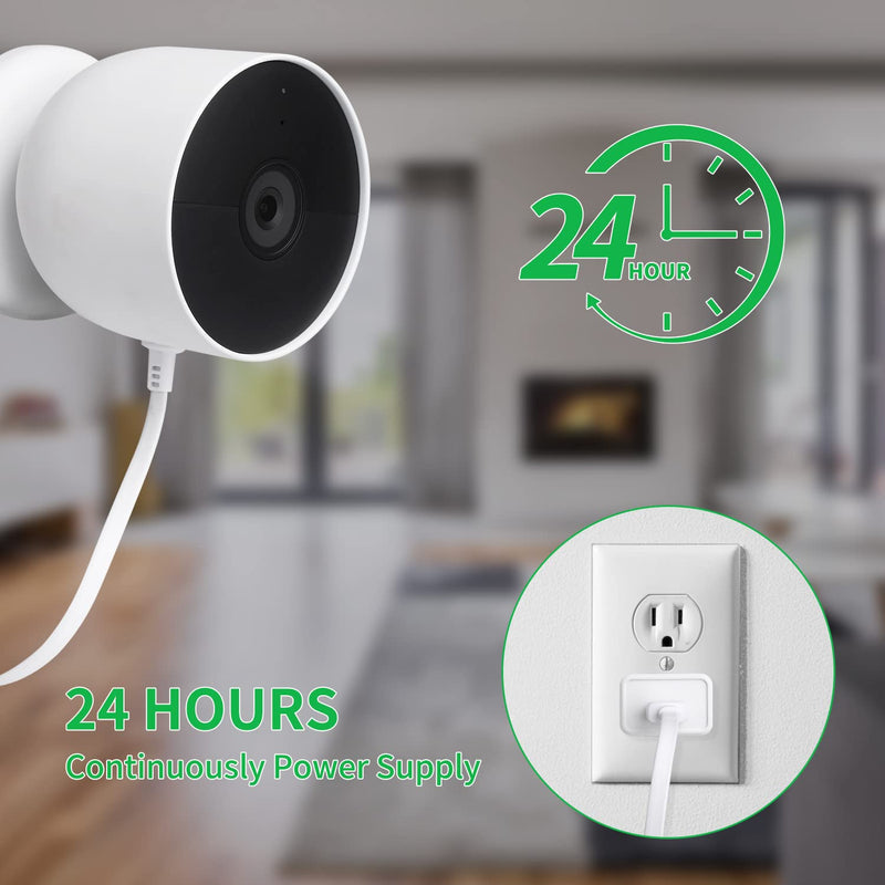 [Australia - AusPower] - Power Adapter for Google Nest Cam (Battery), with 16.4Ft/5m Weatherproof Charging Cable Continuously Power Your Nest Cam (Battery) - White 