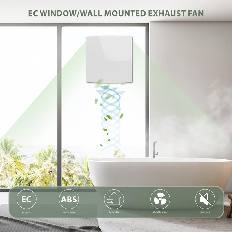 Bathroom Exhaust Fan 6 Inch Glass/Wall Mounted, Room Ventilation Fan Two-way Reversible EC Motor 10W,Air Vent Fan Remote Control with 70 Second Air Circulation,Four Speed Regulation, Low Noise,White APC15-J-6in