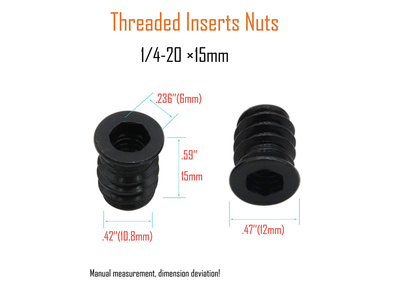 [Australia - AusPower] - LBY 40pcs 1/4-20×15mm Threaded Inserts Nuts, Hex Socket Drive Furniture Flanged Screw-in Nut, Carbon Steel, Black 
