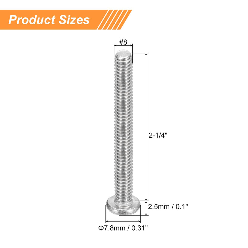 [Australia - AusPower] - uxcell #8-32x2-1/4" Pan Head Machine Screws, 304 Stainless Steel 18-8 Screw, Phillips Drive, Fully Threaded, Bright Finish, Pack of 10 #8-32x2-1/4" 