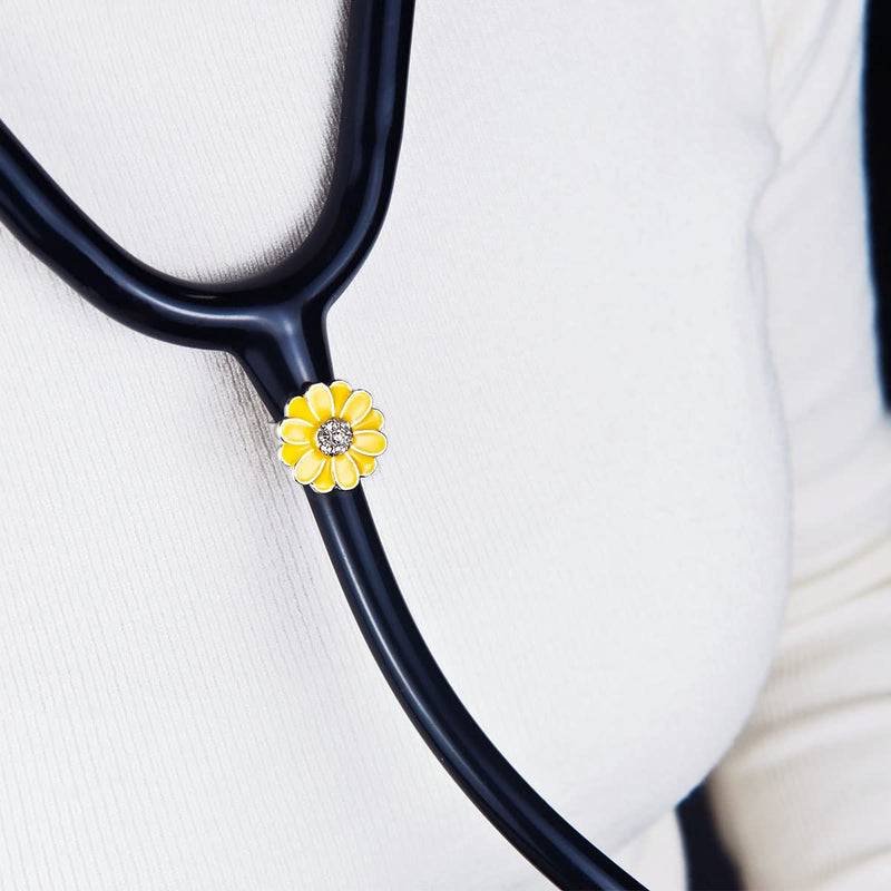 [Australia - AusPower] - 2 Pack Sunflower Bling Stethoscope Charms, Unique Stethoscope Id Name Tag for Doctor Nurse Christmas Gift 