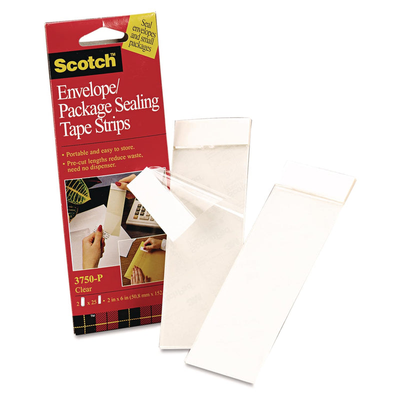 Scotch 3750P2CR Envelope/Package Sealing Tape Strips, 2-Inch x 6-Inch, Clear, 50/Pack