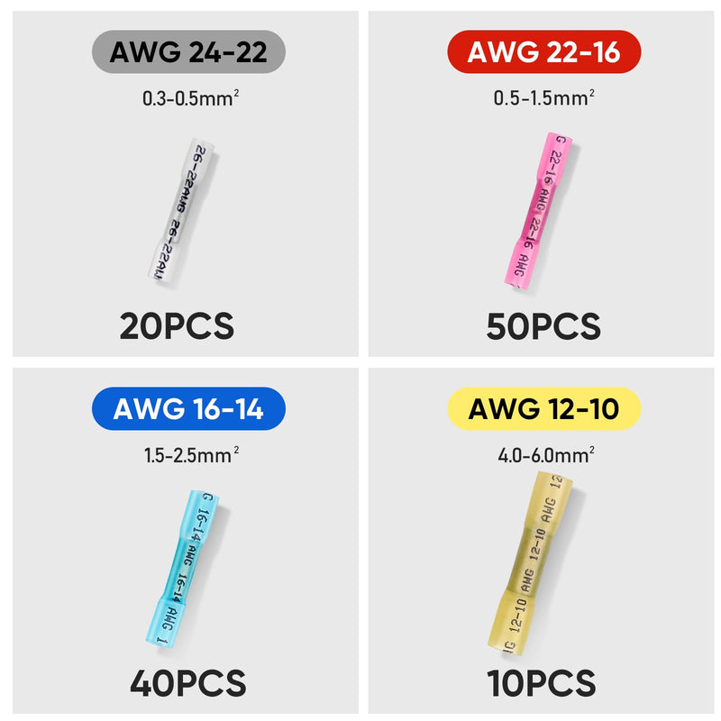 [Australia - AusPower] - TICONN 120PCS Heat Shrink Butt Connectors Kit, AWG 24  10 4 Sizes Butt Splice, Insulated Waterproof Electrical Marine Automotive Wire Crimp Terminals (120pcs) 120 