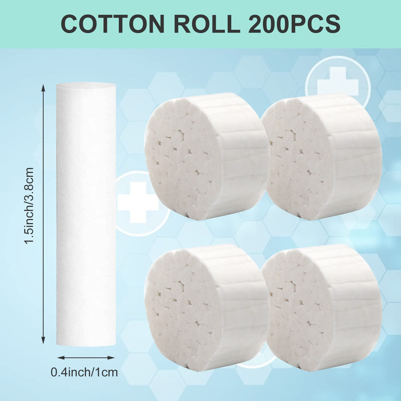 [Australia - AusPower] - 200 Count 1.5 inch Dental Gauze Cotton Rolls, Non-Sterile 100% Natural Cotton, High Absorbent Cotton for Mouth Gauze and Nosebleeds for Kids and Adults 