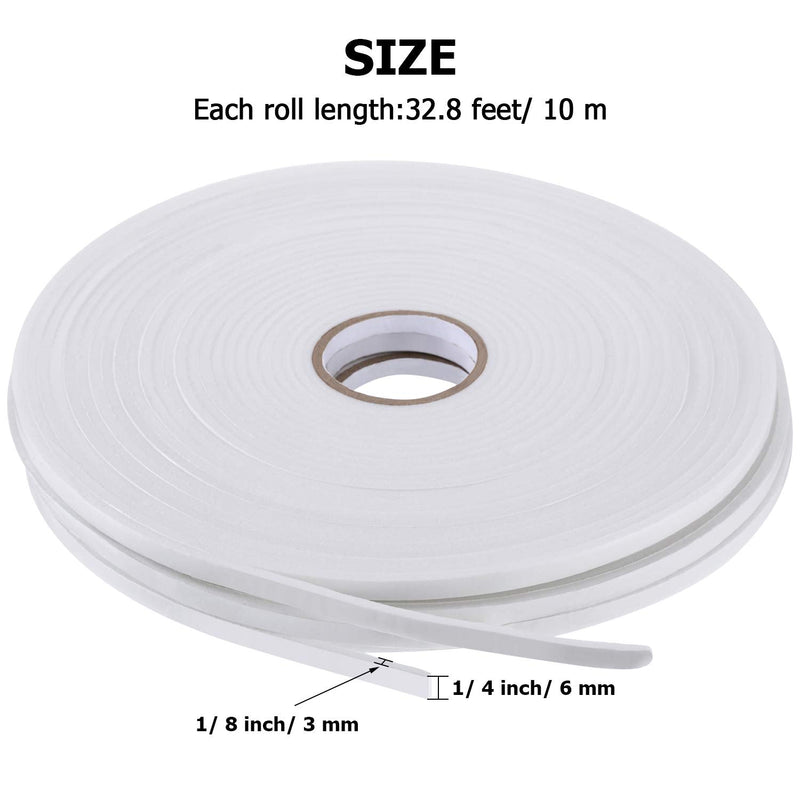 [Australia - AusPower] - 3 Rolls Double Sided Foam Tape PE Foam Adhesive Tape Sponge Soft Mounting Adhesive (1/4 Inch Wide by 32. 8 Feet Long Each Roll)(1/4 Inch Wide by 32.8 Feet Long Each Roll) 1/ 4 Inch Wide by 32.8 Feet Long Each Roll 