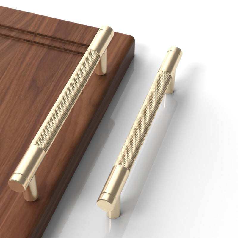 9BUILD 10 Pack Knurled Cabinet Pulls 3 Inch Brushed Brass Kitchen Cabinet Handles Cabinet Hardware Kitchen Handles for Cabinets Gold Drawer Pulls T Bar Drawer Handle 3"/76MM Hole Center