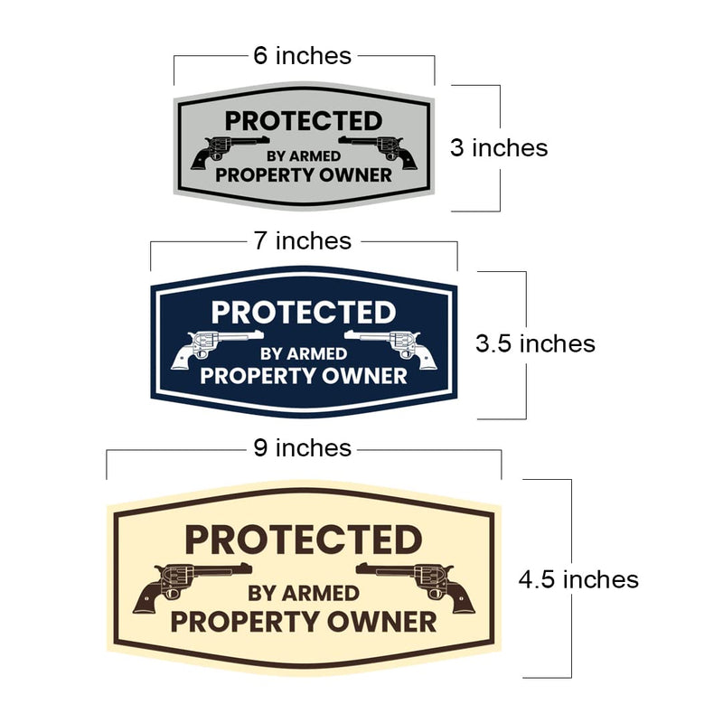 Fancy Protected by Armed Property Owner .45 Sign (Brushed Gold) - Large 2 Pack 4.5 x 9" - Large (2 Pack) Brushed Gold