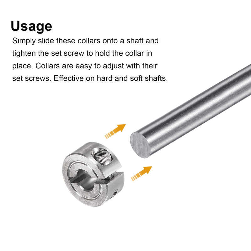 [Australia - AusPower] - uxcell 2pcs Single Split Clamp-On Shaft Collar 1/4" Bore One-Piece Clamping Collar, 11/16" OD, 5/16" Width, 304 Stainless Steel Axle Collar Clamp, Set Screw Style 