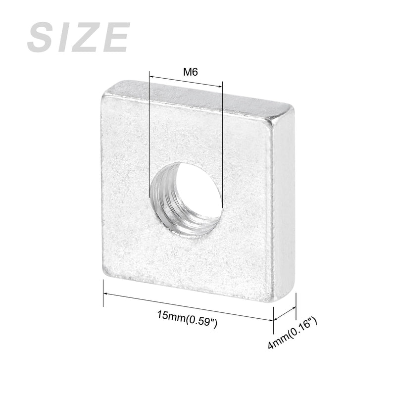 [Australia - AusPower] - Square Nuts (M6x15mmx4mm/M6x0.59"x0.16") 25Pcs, Carbon Steel Zinc-Plated Square Machine Screw Nuts - for Indoor and Outdoor, Silver 