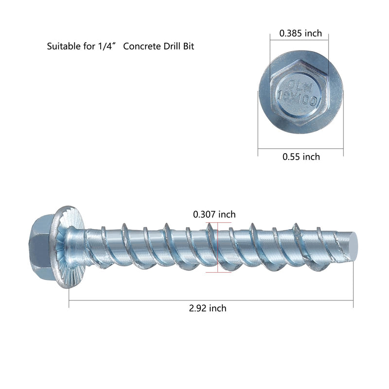 [Australia - AusPower] - 1/4" x 3" Zinc Plated Large Diameter Concrete Screw for Anchoring to Masonry, Brick or Block (10 pcs) 10 1/4" x 3" 